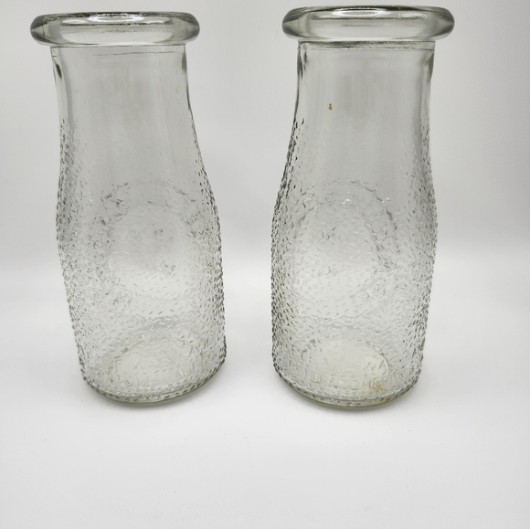 Set of two (2) Heritage Co. Vintage Milk Bottles. Roughly 5x3.5 inches.  Cute! - Picture 2 of 5